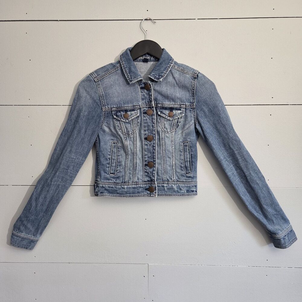 American Eagle Blue Denim Jacket Button Front Collared Pockets Short Women's XS